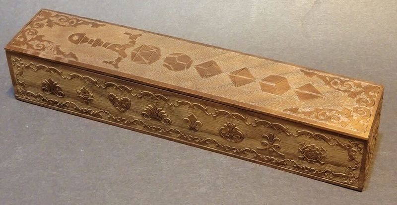 Sliding Top Wooden Dice Box - Long Sword