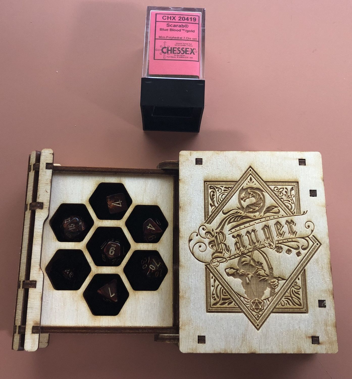 Wooden 7-piece Mini Tome of Dice -