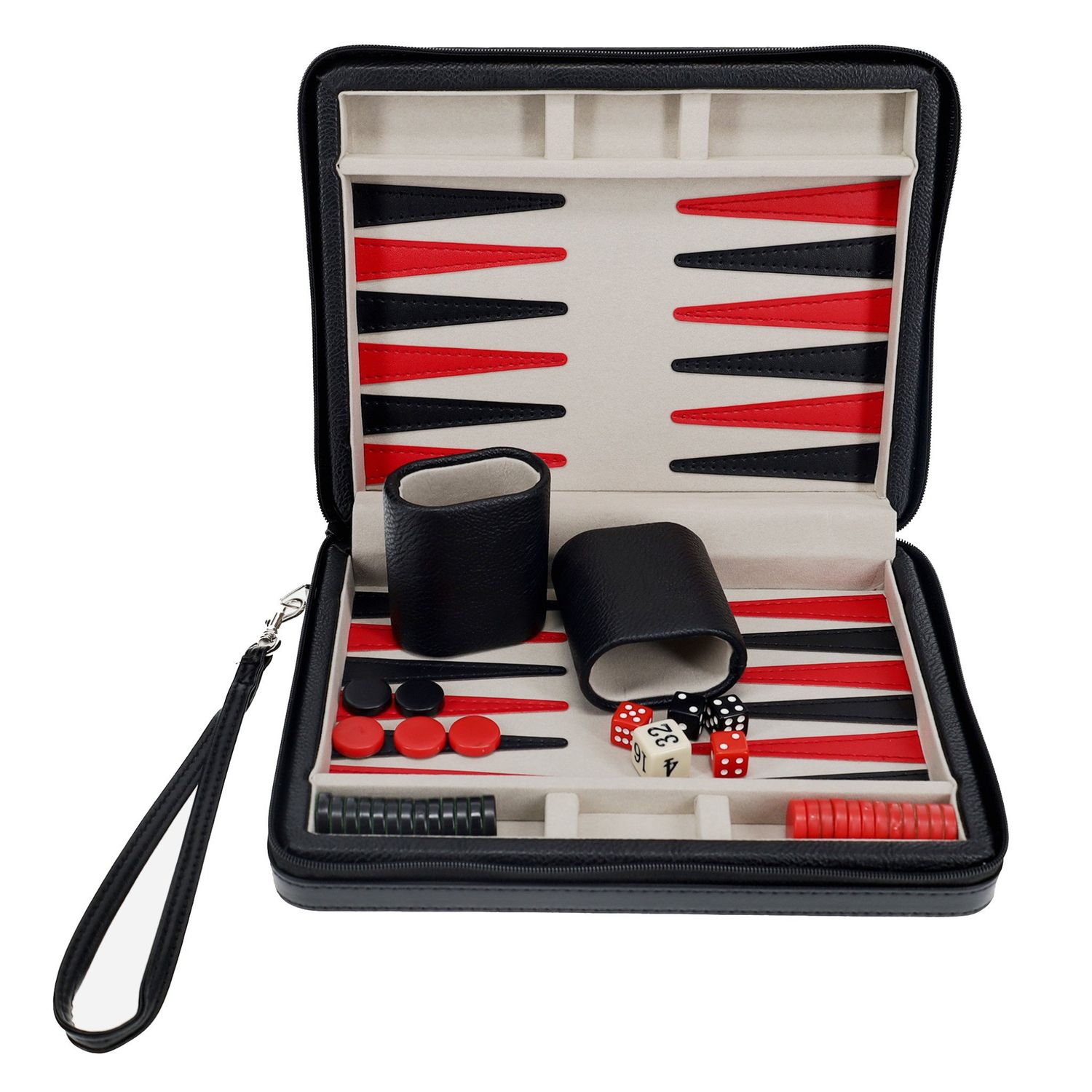 Backgammon Set 9&quot; Black Leatherette with Grey Stripe