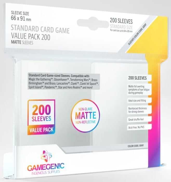 Sleeves - 66x91mm GameGenic Matte Value Pack - 200/pk (Standard CCG, Gray)