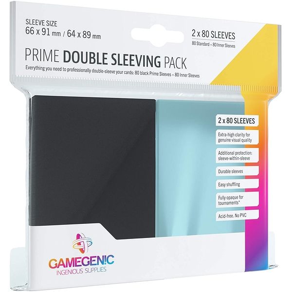 Sleeves - 66x91mm/64x89mm GameGenic Prime (Black/Clear) Double Sleeving - 2x80/pk (Standard CCG)
