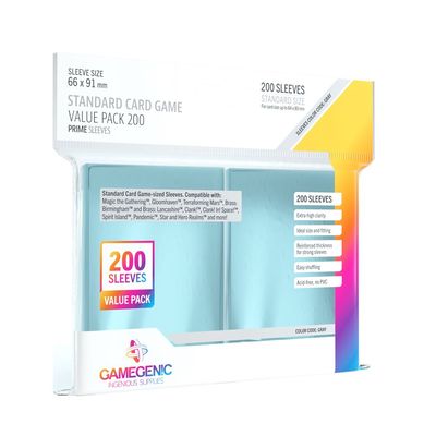 Sleeves - 66x91mm GameGenic Prime Value Pack - 200/pk (Standard CCG, Gray)