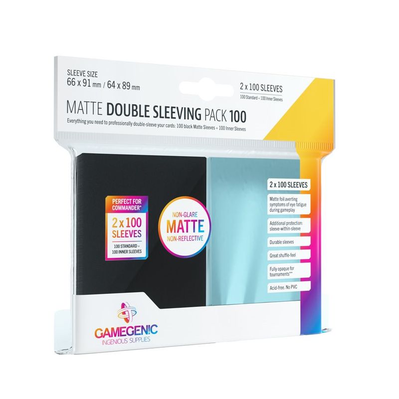 Sleeves - 66x91mm/64x89mm GameGenic Matte (Black/Clear) Double Sleeving - 2x100/pk (Standard CCG)