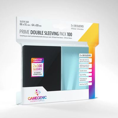 Sleeves - 66x91mm/64x89mm GameGenic Prime (Black/Clear) Double Sleeving - 2x100/pk (Standard CCG)