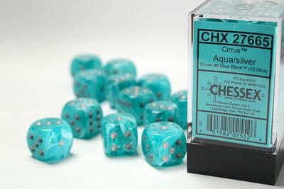 12d6 Dice Block (16mm): Cirrus (Assorted Colours) Aqua w/ Silver