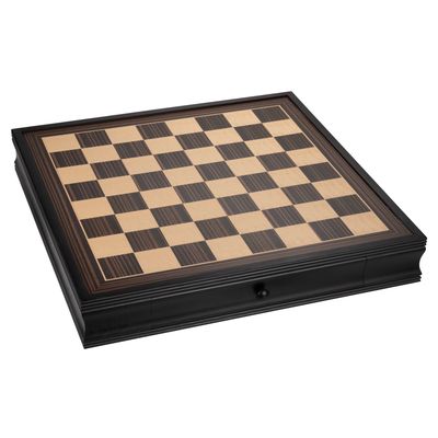 Chessboard 19" - Deluxe Black Stained Wood with Storage