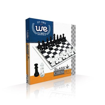 Chess Set 14&quot; - Black and Clear Glass