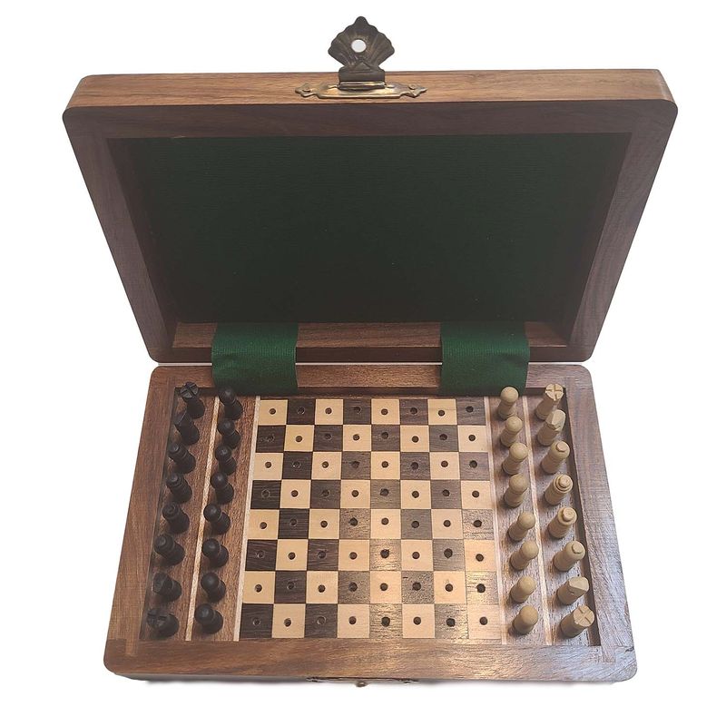 Wooden Travel Chess Set with Pegged Chessmen – 6&quot;
