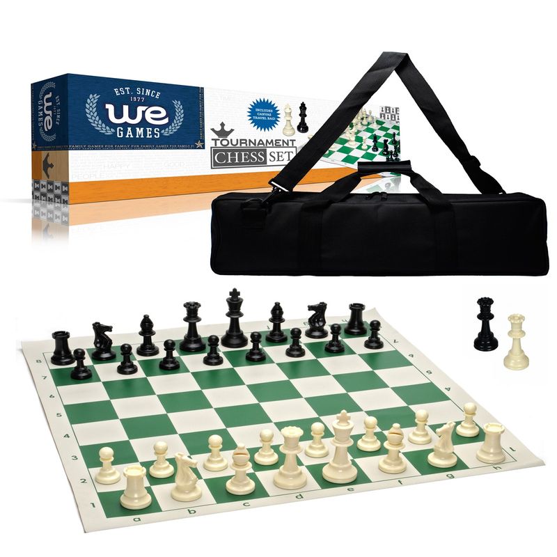 Chess Set – Tournament with Plastic Pieces and Green Roll-up Board and Travel Canvas Bag