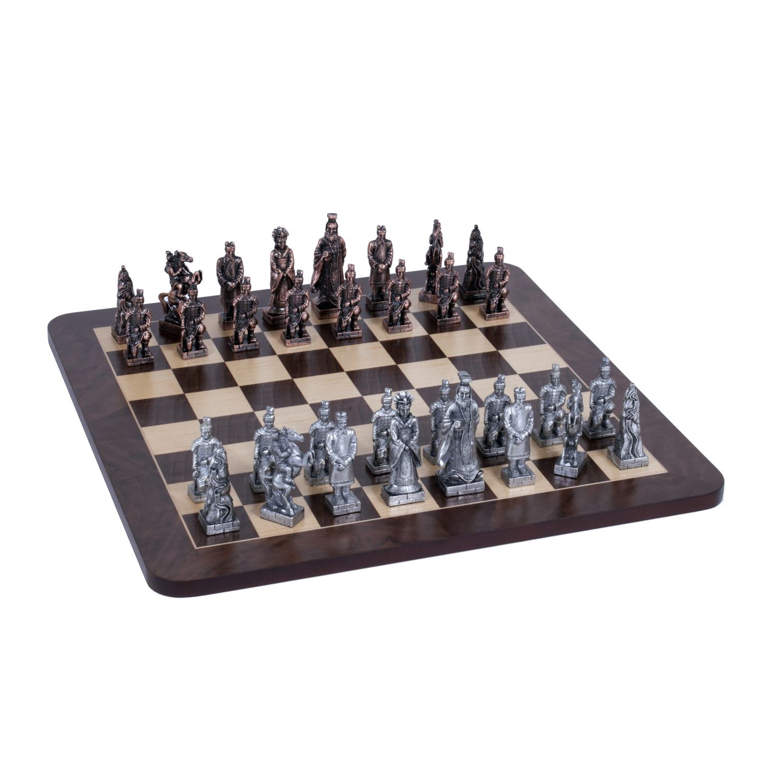 Chess Set – Chinese Qin Pewter Pieces with Walnut Root Board