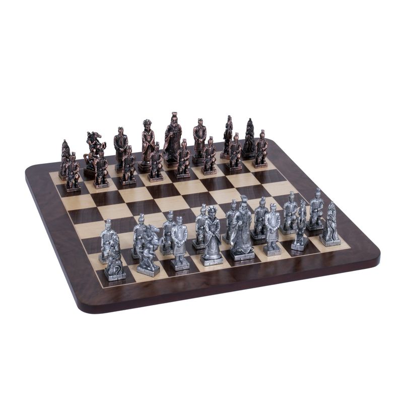 Chess Set – Chinese Qin Pewter Pieces with Walnut Root Board