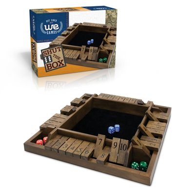 Shut The Box  4 Player – Walnut Stained Wood Travel Size