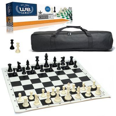 Chess Set – Tournament with Plastic Pieces and Black Roll-up Board and Travel Canvas Bag