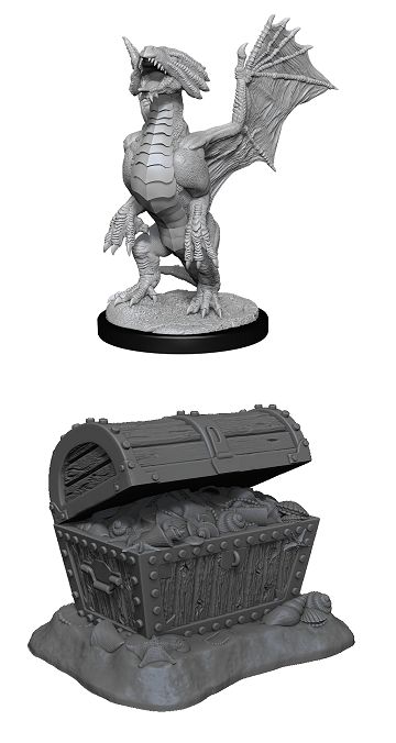 Nolzur&#39;s Marvelous Miniatures: Bronze Dragon Wyrmling &amp; Treasure Chest