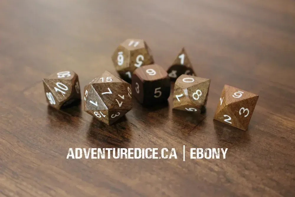 7-Piece RPG Premium Wood Dice Set: Ebony