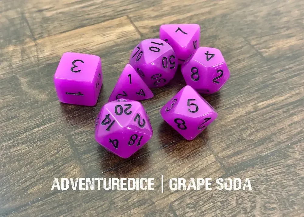 7-Piece RPG Dice Set: Food Themed Grape Soda
