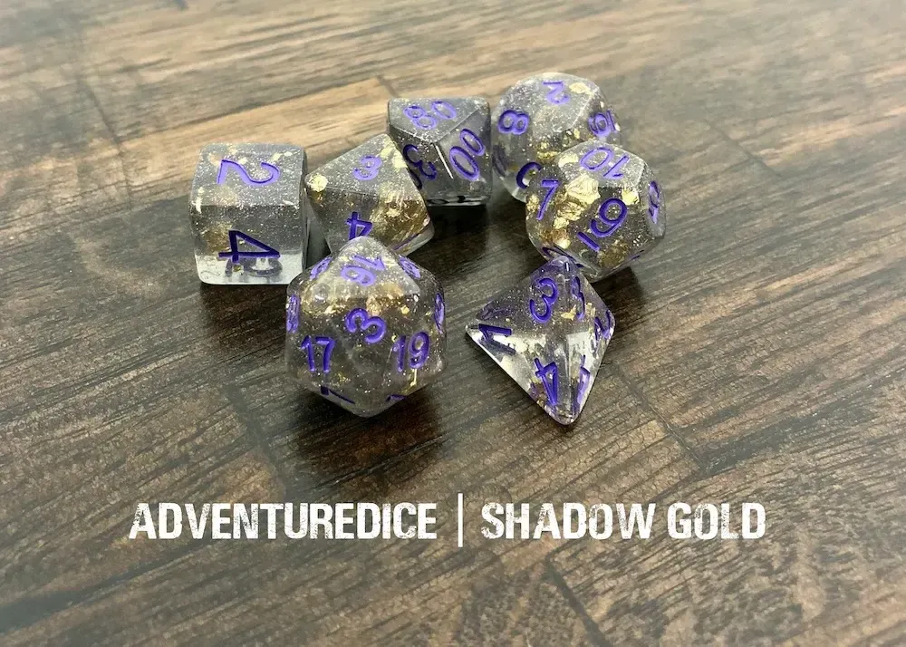 7-Piece RPG Dice Set: RPG Themed Shadow Gold