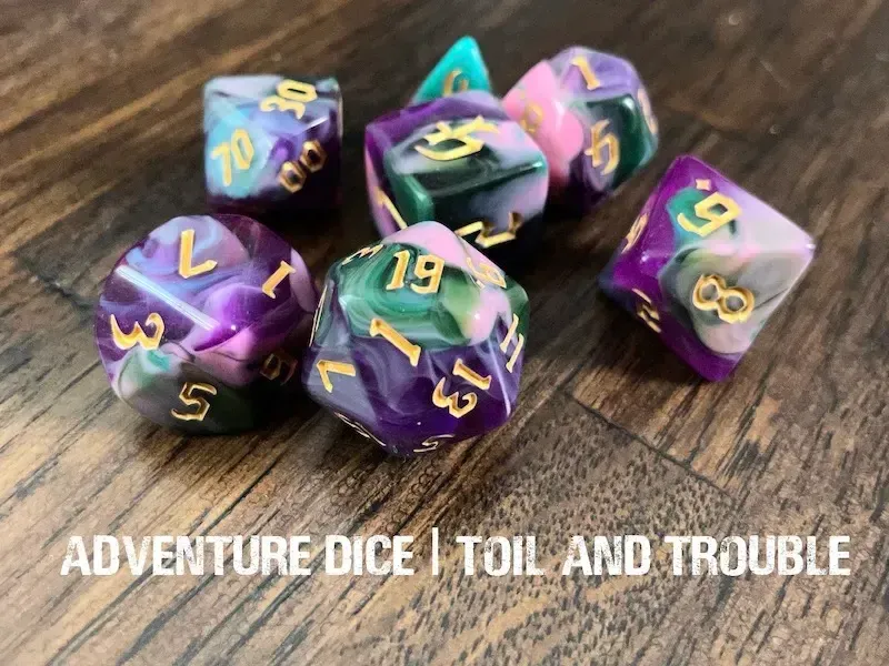 7-Piece RPG Dice Set: RPG Themed Toil &amp; Trouble