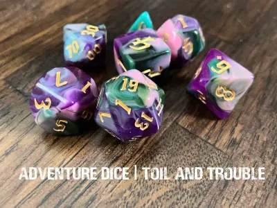 7-Piece RPG Dice Set: RPG Themed Toil &amp; Trouble