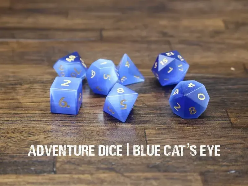 7-Piece RPG Premium Gemstone Dice Set: Blue Cat&#39;s Eye
