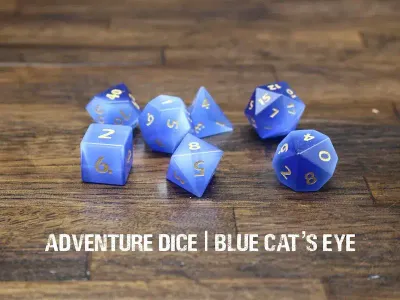 7-Piece RPG Premium Gemstone Dice Set: Blue Cat's Eye