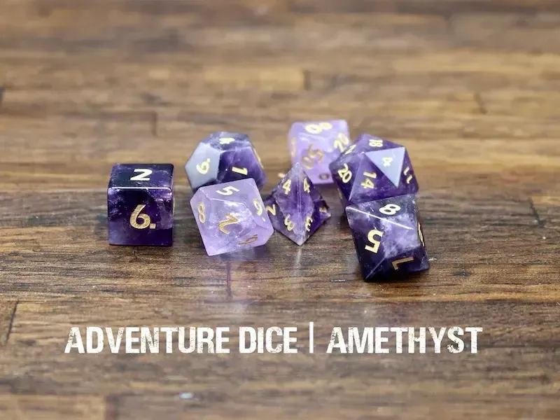 7-Piece RPG Premium Gemstone Dice Set: Amethyst