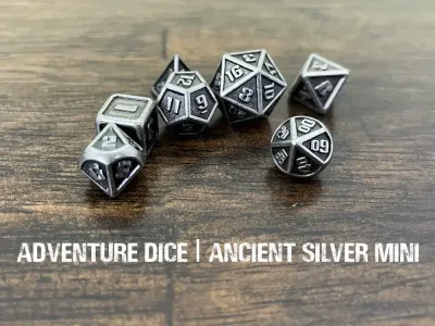 Mini 7-Piece RPG Premium Metal Dice Set: Ancient Silver