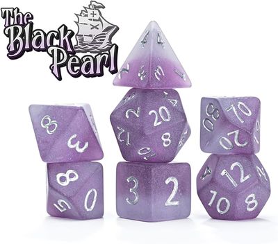 7-Piece RPG Dice Set: Sea Glass Dice - The Black Pearl