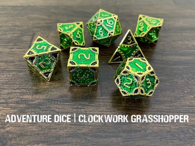 7-Piece RPG Premium Metal Dice Set: Clockwork -  Grasshopper