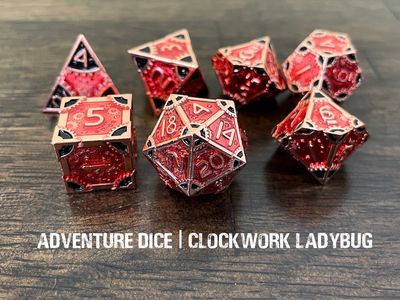 7-Piece RPG Premium Metal Dice Set: Clockwork -  Ladybug