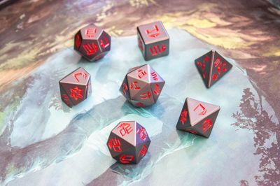 7-Piece Metal RPG Dice Set: Futuristic Black &amp; Red