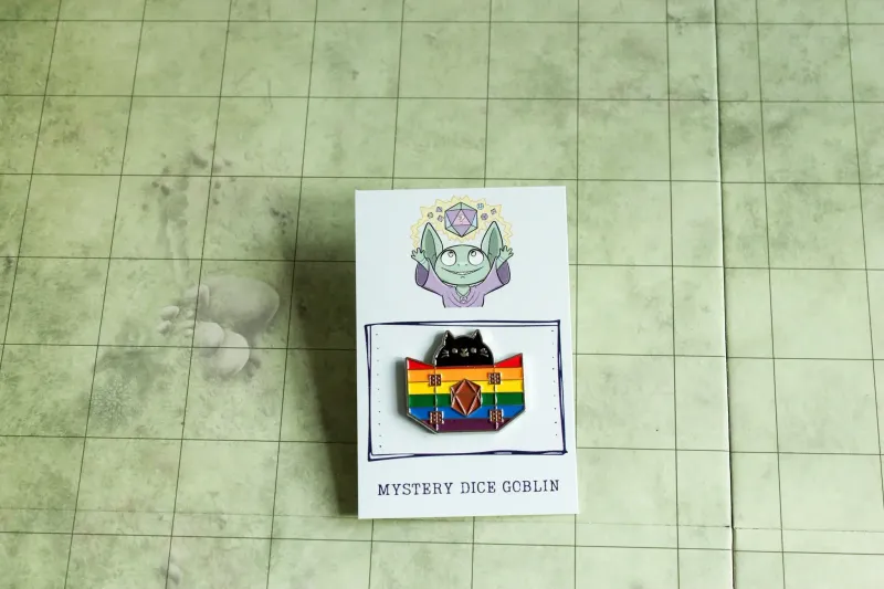 Enamel Pin - Mystery Dice Goblin - Rainbow Dungeon Meowster
