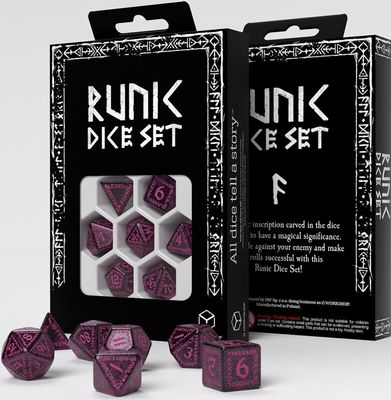 7-Piece Runic RPG Dice Set - Shimmering Black with Magenta