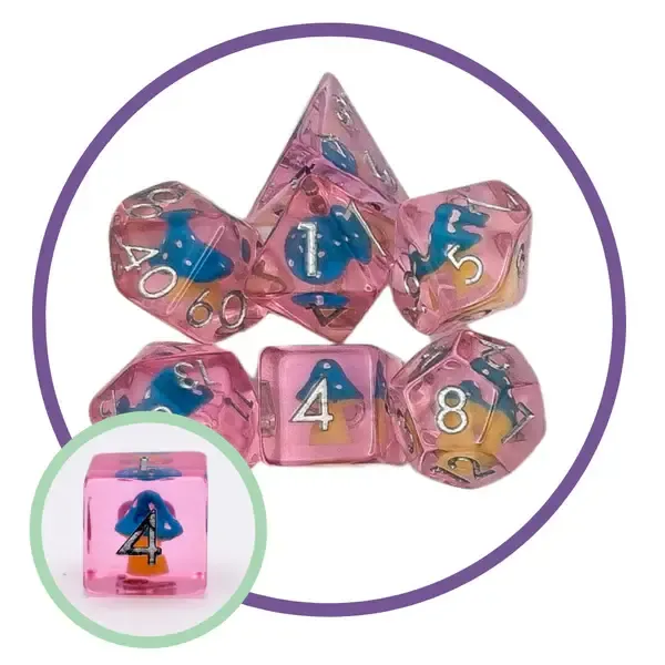 7-Piece RPG Dice Set: Mystery Dice Goblin - Baby Blue Mushroom