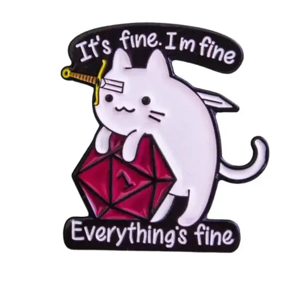 Enamel Pin - Mystery Dice Goblin - It&#39;s Fine I&#39;m Fine Cat