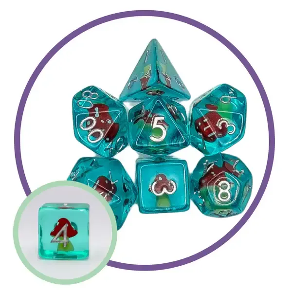 7-Piece RPG Dice Set: Mystery Dice Goblin - Red Mushrooms