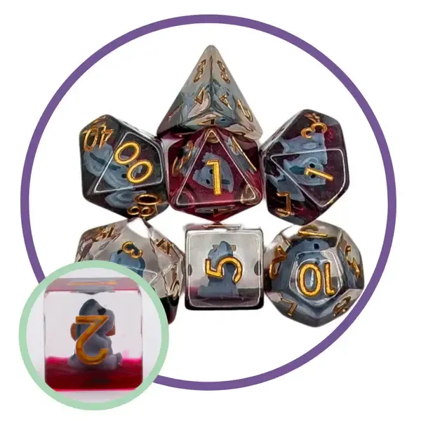 7-Piece RPG Dice Set: Mystery Dice Goblin - Blue Dinosaur