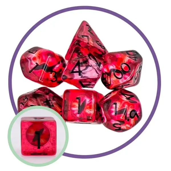 7-Piece RPG Dice Set: Mystery Dice Goblin - Red Evil Eye