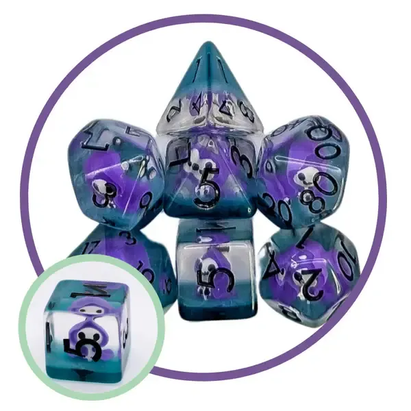 7-Piece RPG Dice Set: Mystery Dice Goblin - Purple Reaper