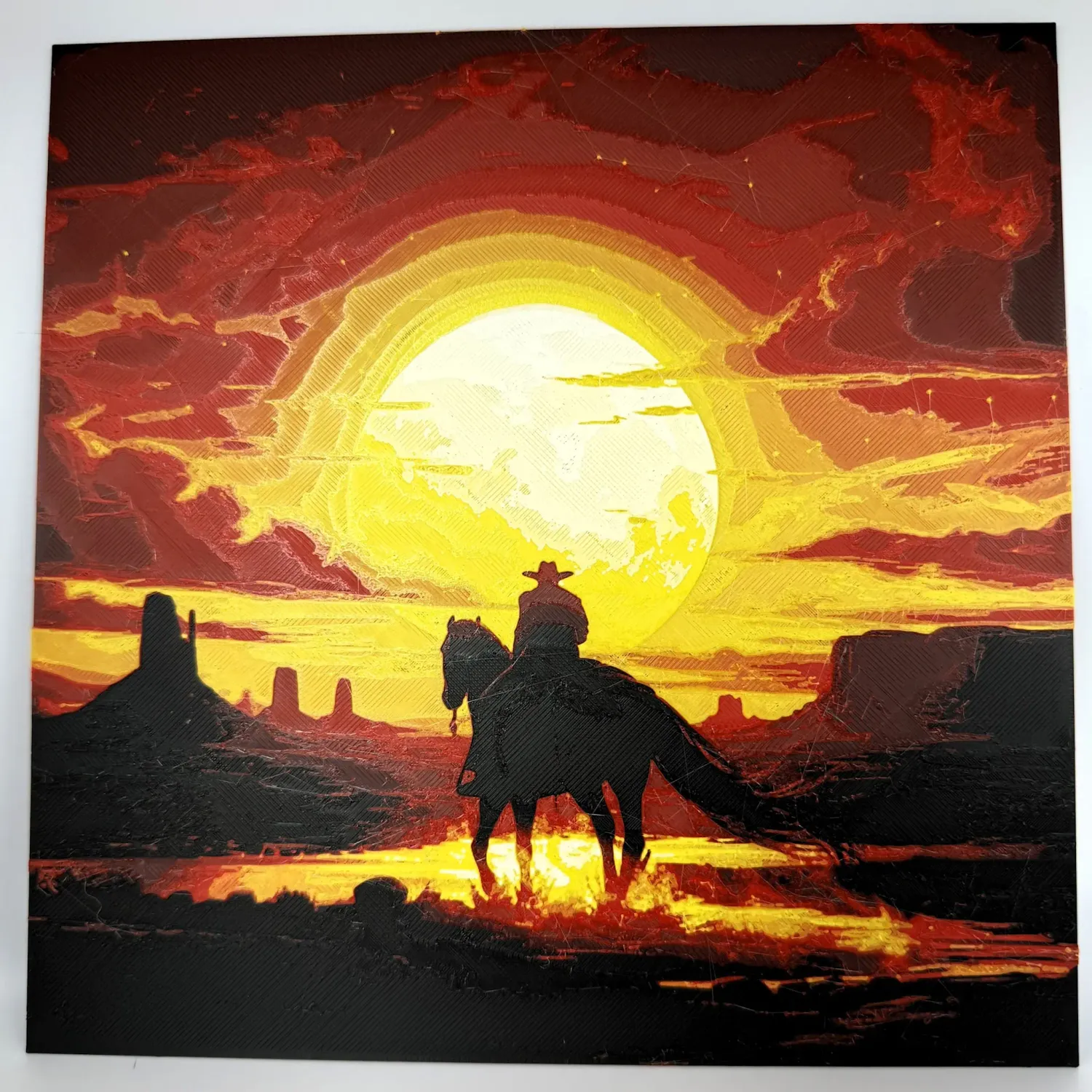 Hueforge: Western - Cowboy Riding into Sunset