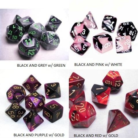 7-Piece RPG Dice Set: Gemini White Numbered (Assorted Colours), Color: Black-Pink w/ White