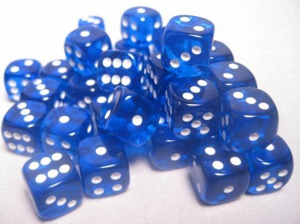 36d6 Dice Block (12mm): Translucent (Assorted Colours), Color: Blue