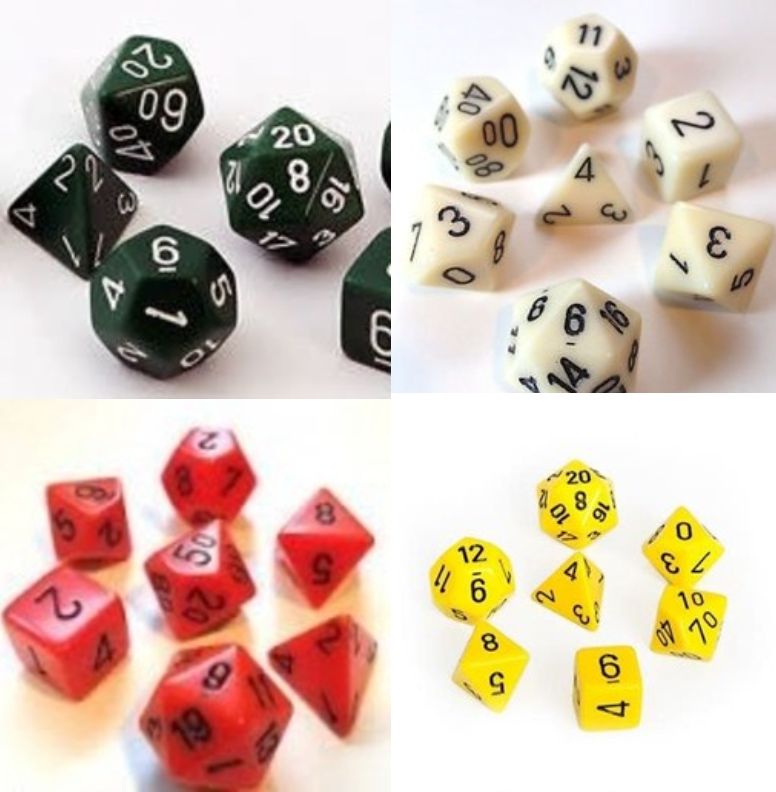 7-Piece RPG Dice Set: Opaque (Assorted Colours), Color: Ivory w/ Black