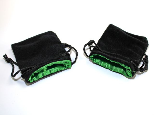 Velvet Dice Bag Black with Colour Interior -, Color: Green, Size: 3.75&quot; x 4&quot;