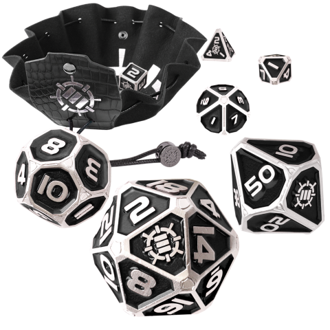 7-Piece RPG Metal Dice Set: AP Enhance Collector&#39;s Edition w/ 2-in-1 Dice Tray and Dice Bag, Color: Black