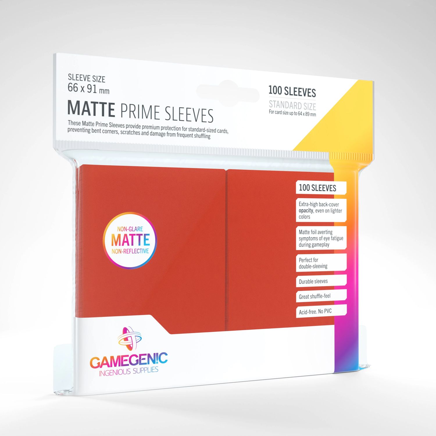 Sleeves - 66x91mm GameGenic Matte Prime - 100/pk (Standard CCG), Color: Red