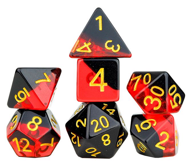 7-Piece RPG Dice Set: Diagonal Slick, Name: Brimstone