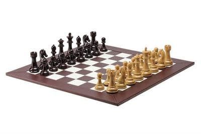 Chess Set 21&quot; - Staunton Heavy Weight Plastic With Leatherette Board (4.3&quot; King), Color: Burgundy &amp; Natural Wood