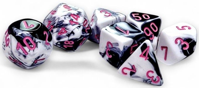 7-Piece RPG Dice Set: Menagerie 11 -, Color: Gemini Black-White w/Pink