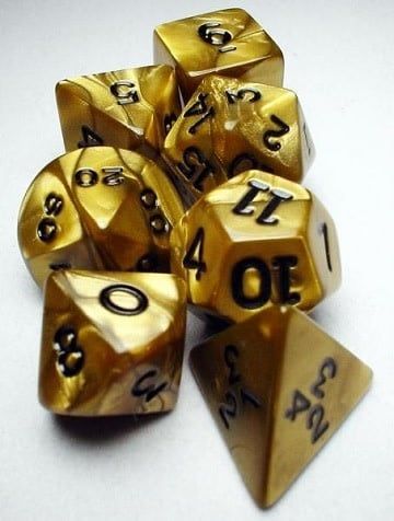 7-Piece Olympic Polyhedral Dice Tube Pearlized, Color: Gold